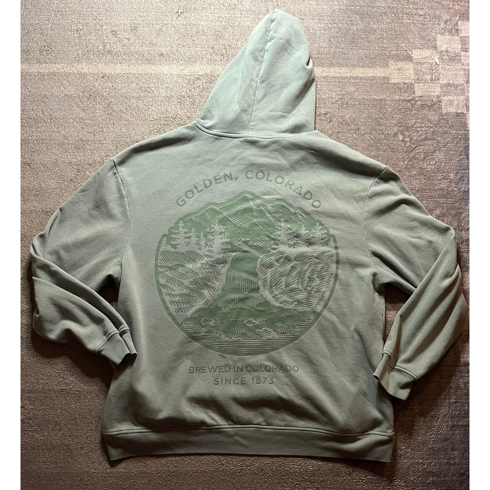 Coors Banquet Hoodie Mens 2XL Sage Green Embroidered Golden Colorado Graphic